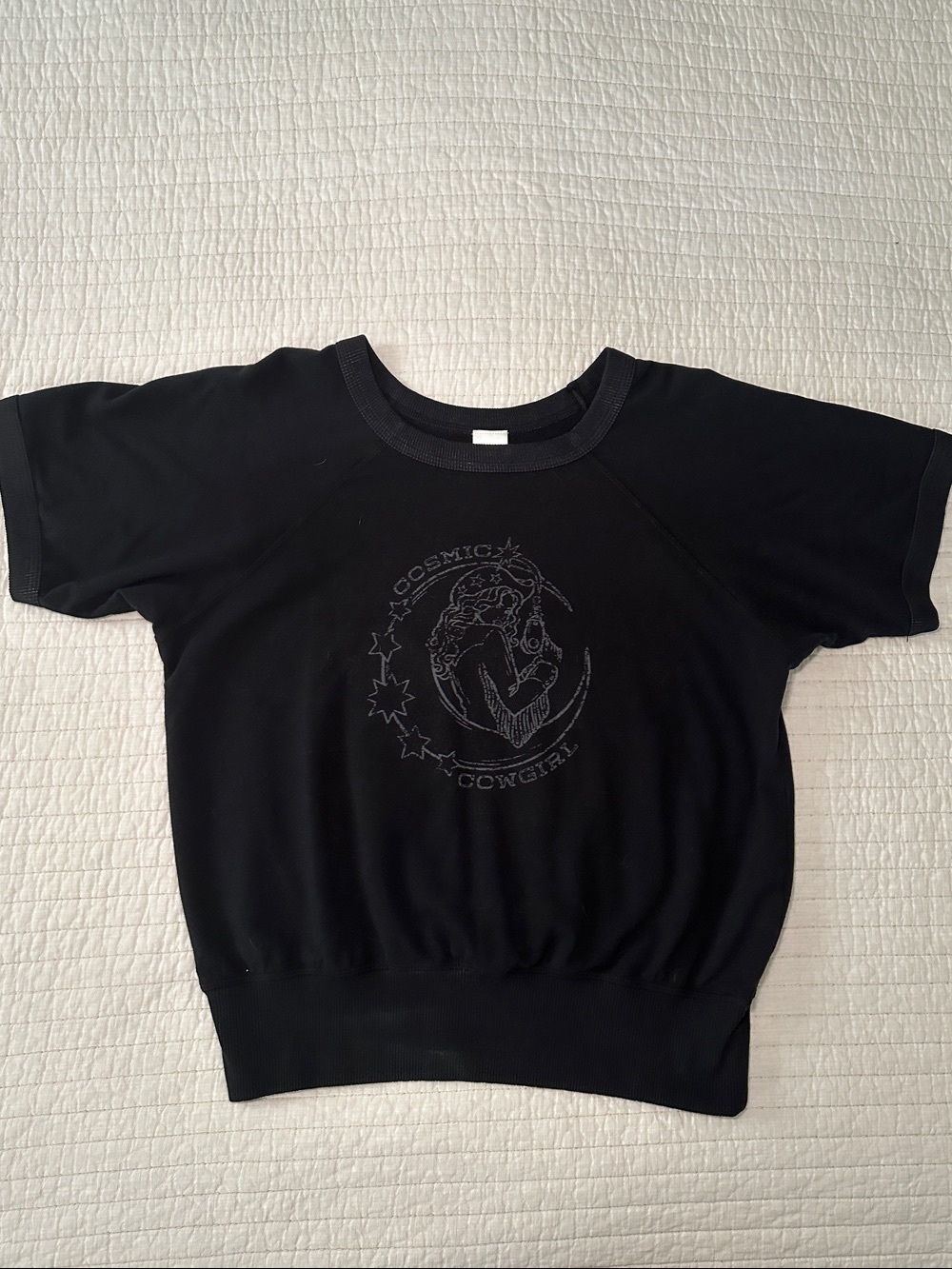 Black 'Cosmic Cowgirl' Graphic Short Sleeve Sweatshirt/Top - All Us Brand
